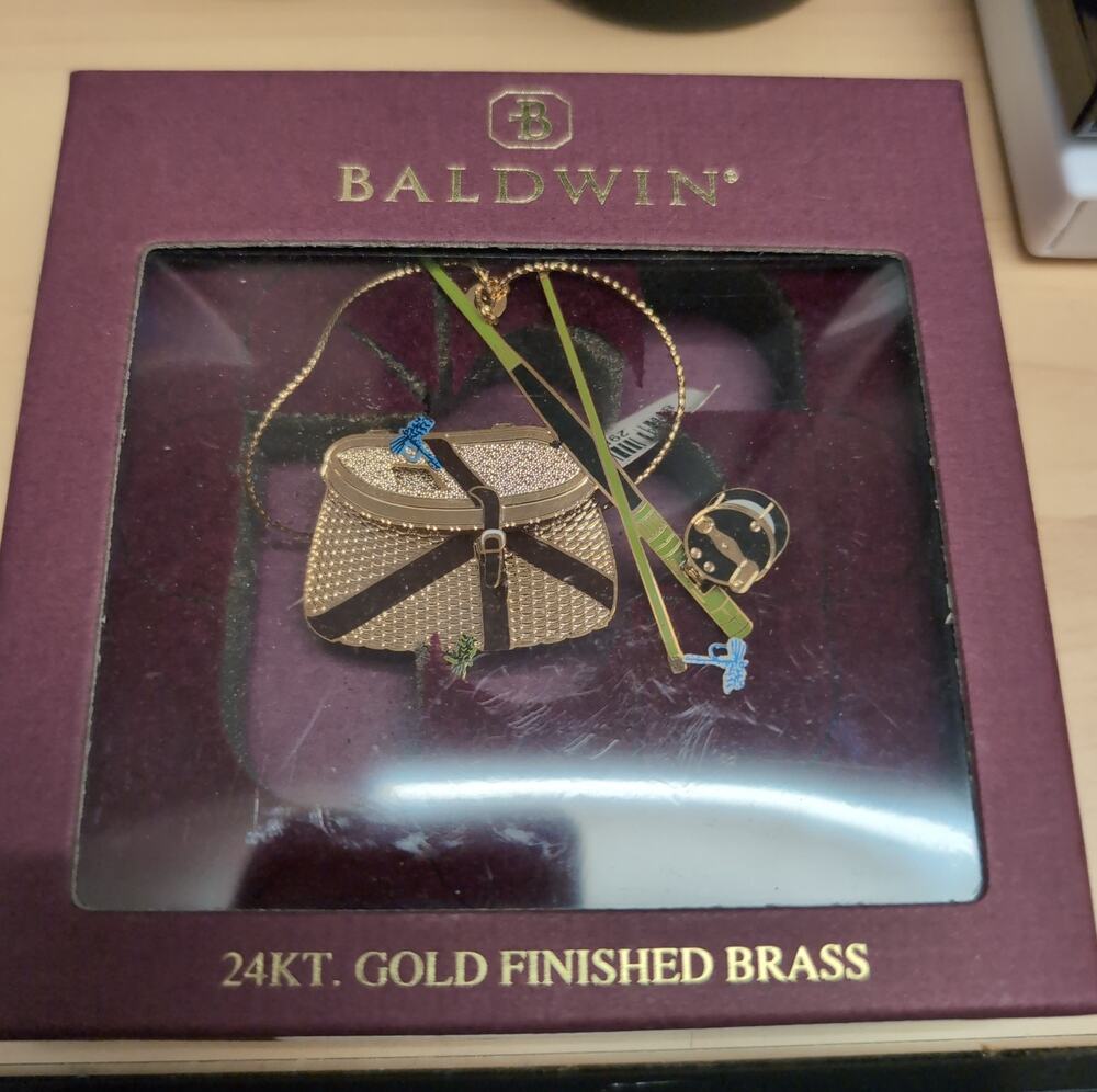 Baldwin Ornament Christmas Fishing Pole And Creel 77207.01 Vintage